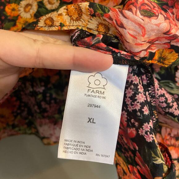 FARM Rio Women's Size XL Yellow Black Floral Vibrant Flowers Garden Blouse - Picture 8 of 14